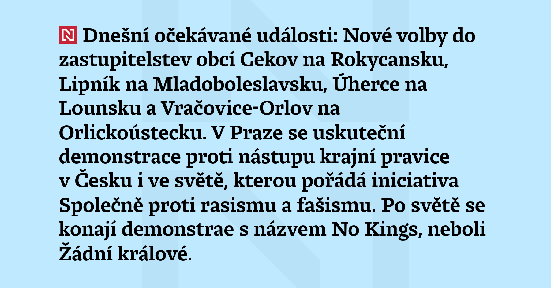Dnešní očekávané události: Nové volby do zastupitelstev obcí Cekov na...