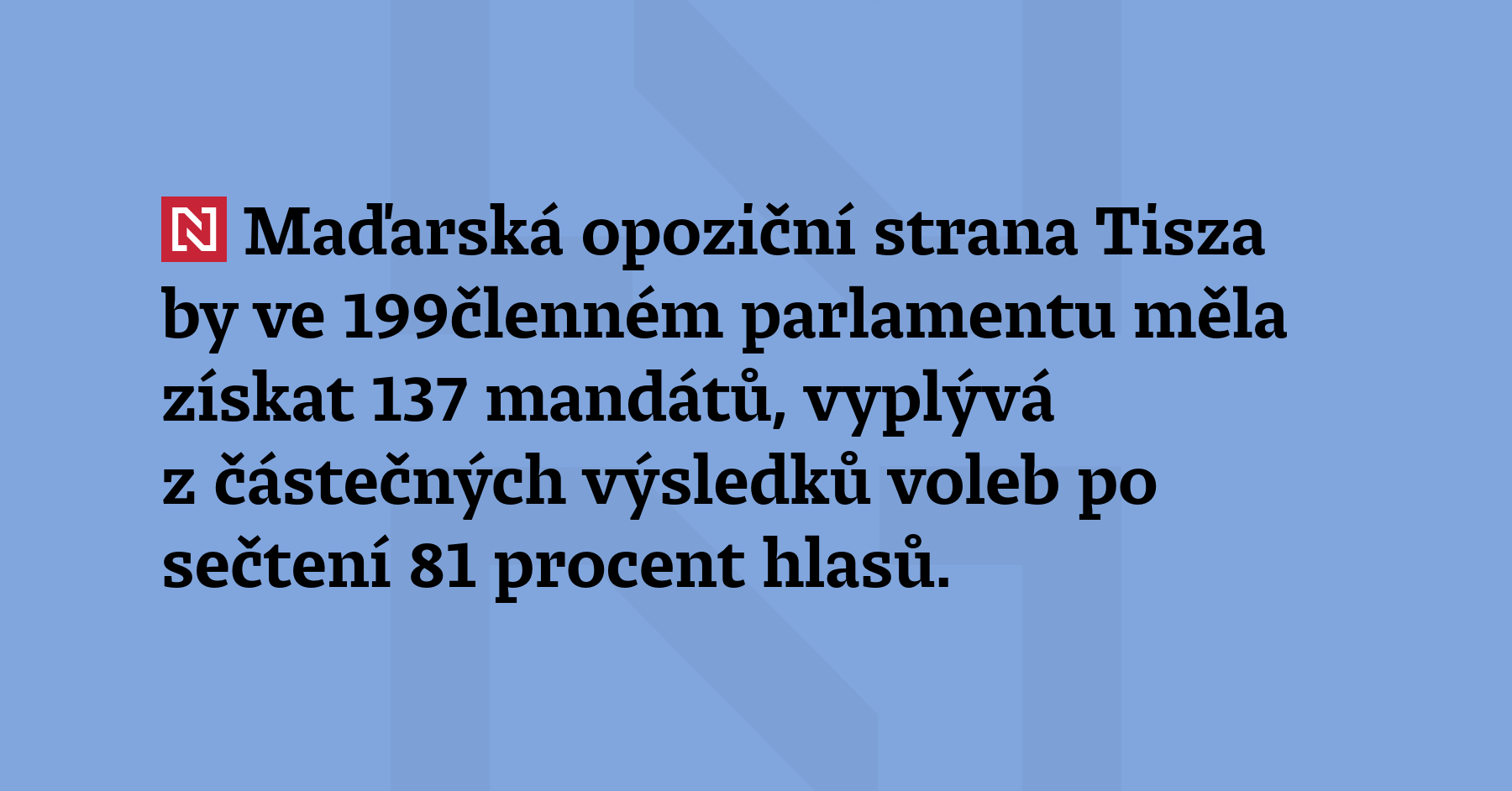 Maďarská opoziční strana Tisza by ve 199členném parlamentu měla získat...