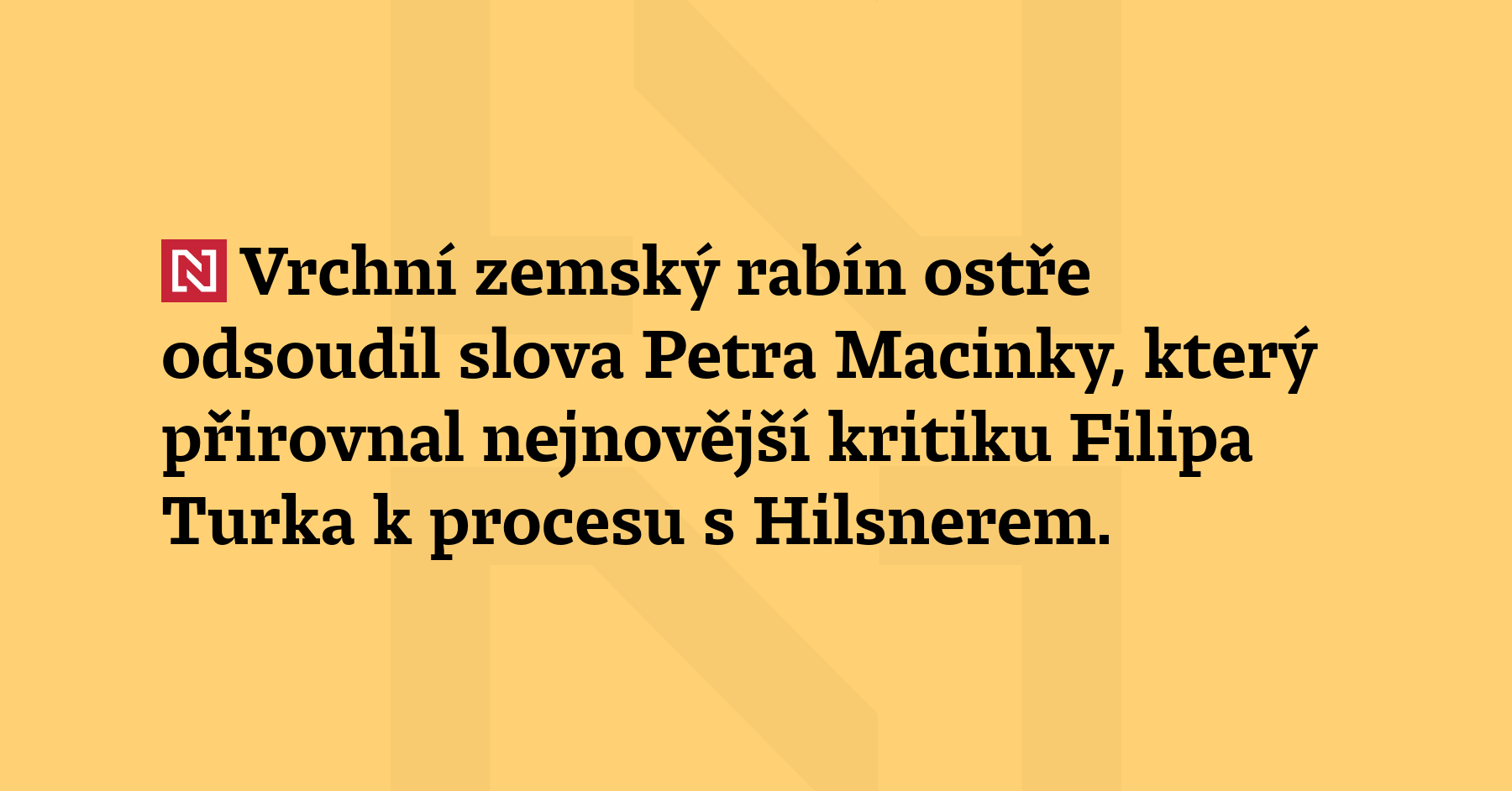 Vrchní zemský rabín ostře odsoudil slova Petra Macinky, který přirovnal...