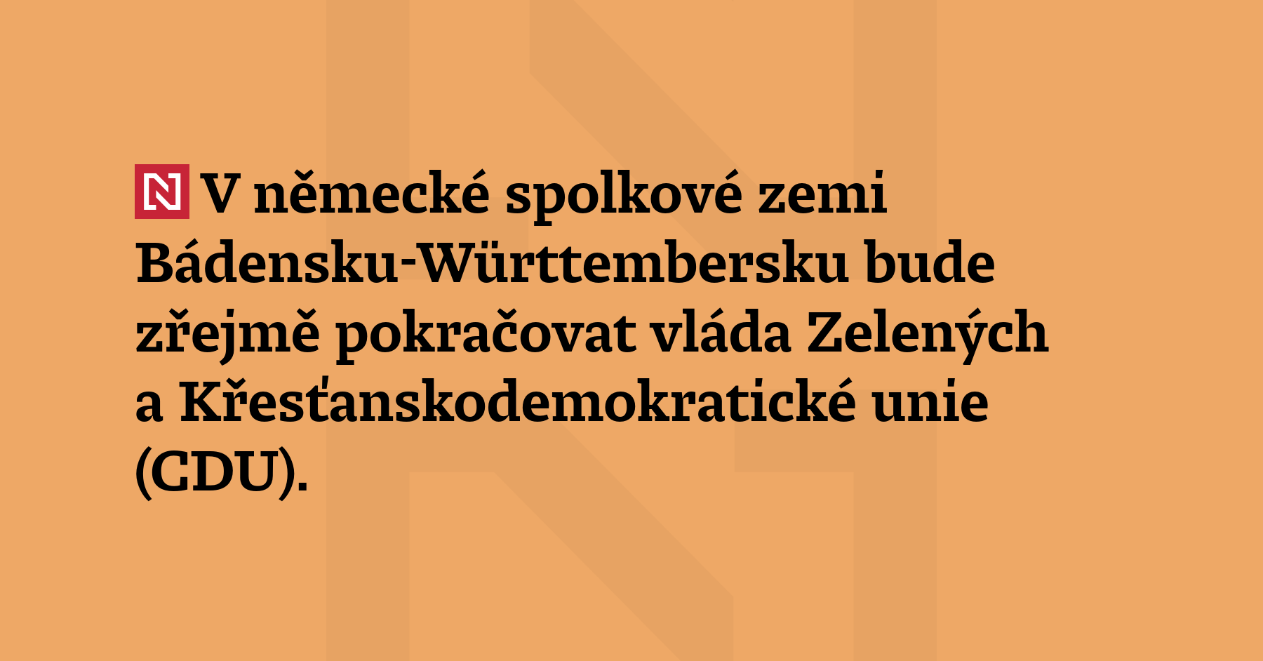 V německé spolkové zemi Bádensku-Württembersku bude zřejmě pokračovat vláda Zelených a Křesťanskodemokratické...