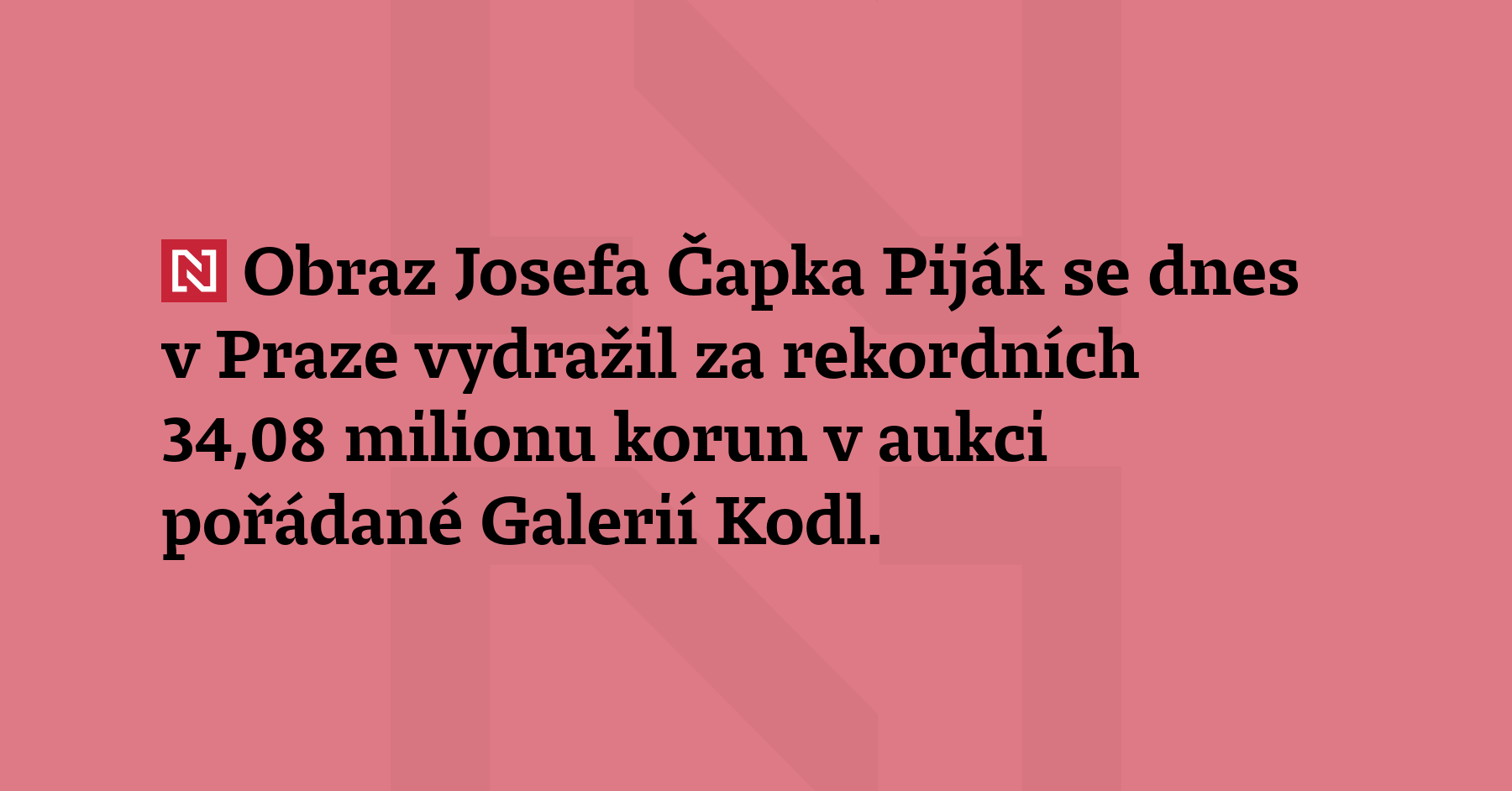 Obraz Josefa Čapka Piják se dnes v Praze vydražil za rekordních...