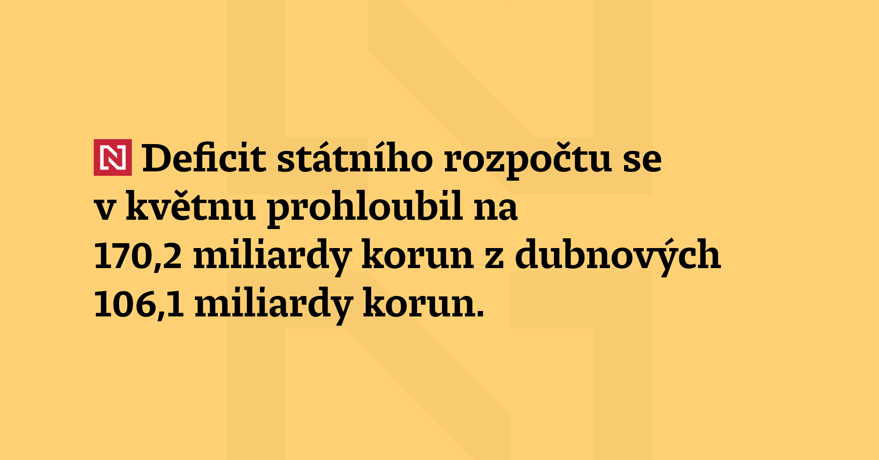 Deficit státního rozpočtu se v květnu prohloubil na 170,2 miliardy korun z dubnových...