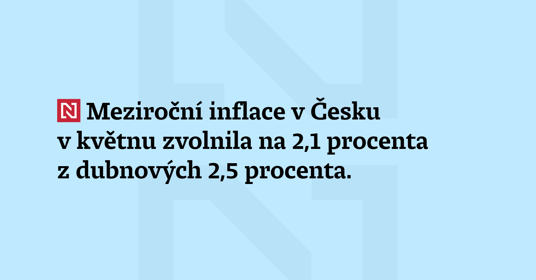 Meziroční inflace v Česku v květnu zvolnila na 2,1 procenta 