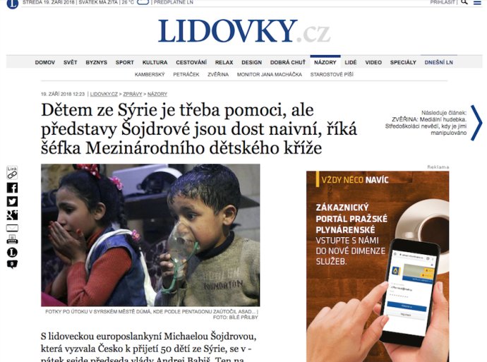 Titulek staženého článku serveru Lidovky.cz, Zdroj: Deník N