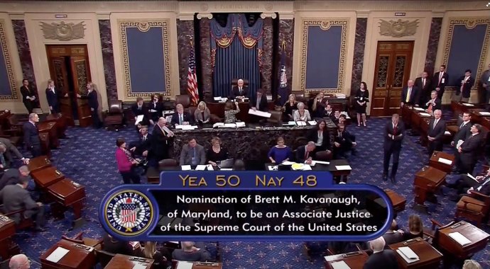 Výsledek hlasování o kandidatuře Bretta Kavanaugha na soudce Nejvyššího soudu USA, Washington, 6. října 2018. Zdroj: Senate TV via REUTERS