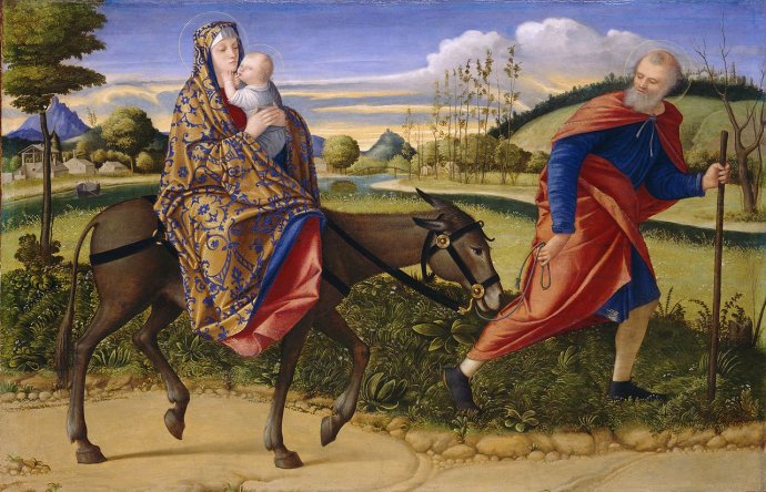 Uprchlíci. Zdroj: Wikimedia Commons, Útěk do Egypta, Vittore Carpaccio (1465–1526), National Gallery of Art, Washington, D.C.