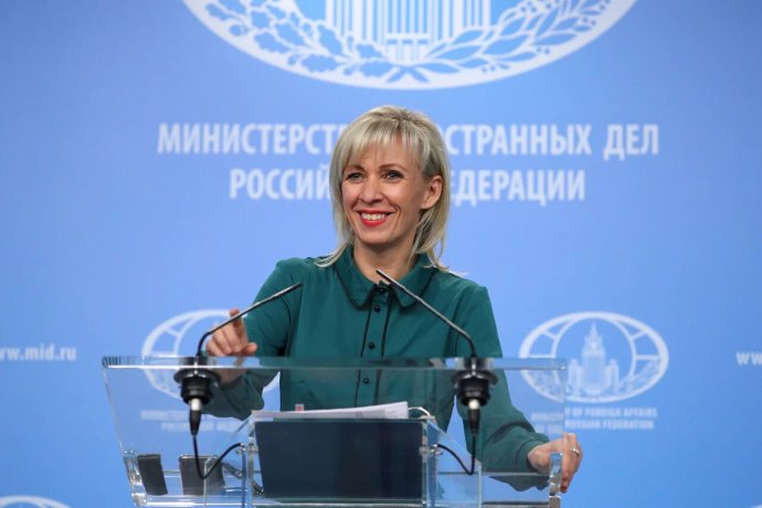 Mluvčí Ruské diplomacie Marija Zacharovová na středeční tiskové konferenci. Foto: www.mid.ru