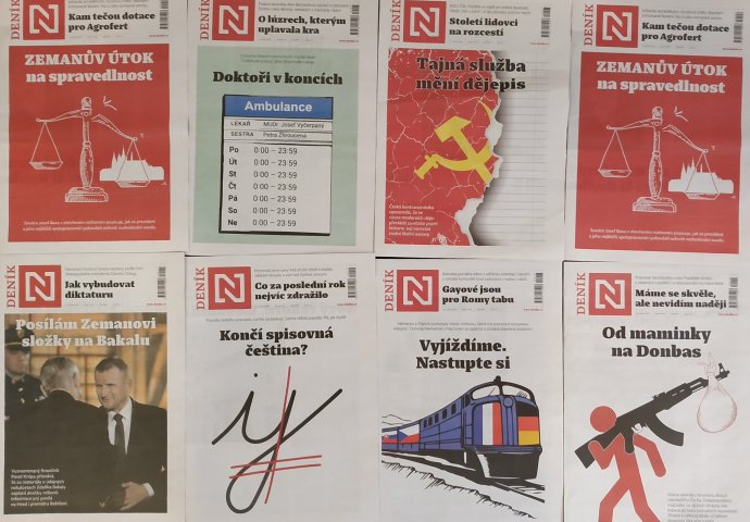 Osm titulních stran Deníku N. Foto: Jan Kudláček, Deník N