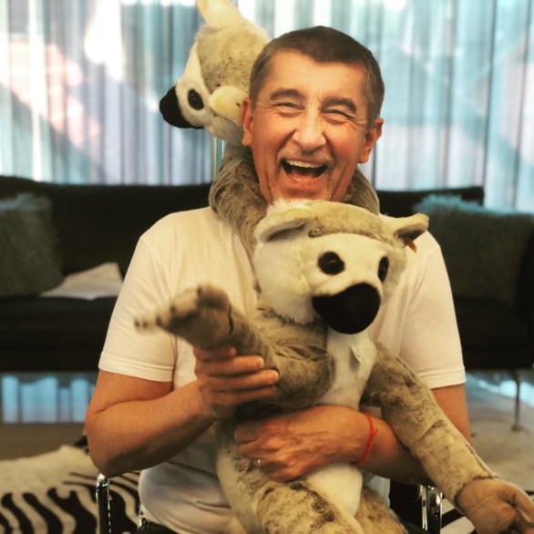 Andrej Babiš s plyšovými lemury. Zdroj: Facebook Andreje Babiše