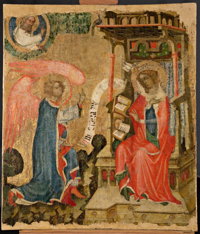 Obraz Zvěstování Panně Marii z okruhu Mistra vyšebrodského oltáře. Foto: Národní galerie