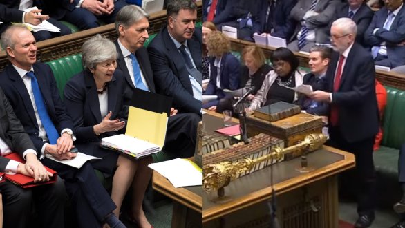 Theresa Mayová a Jeremy Corbyn v Dolní sněmovně. Foto: J. Taylor, Reuters / parliament.uk