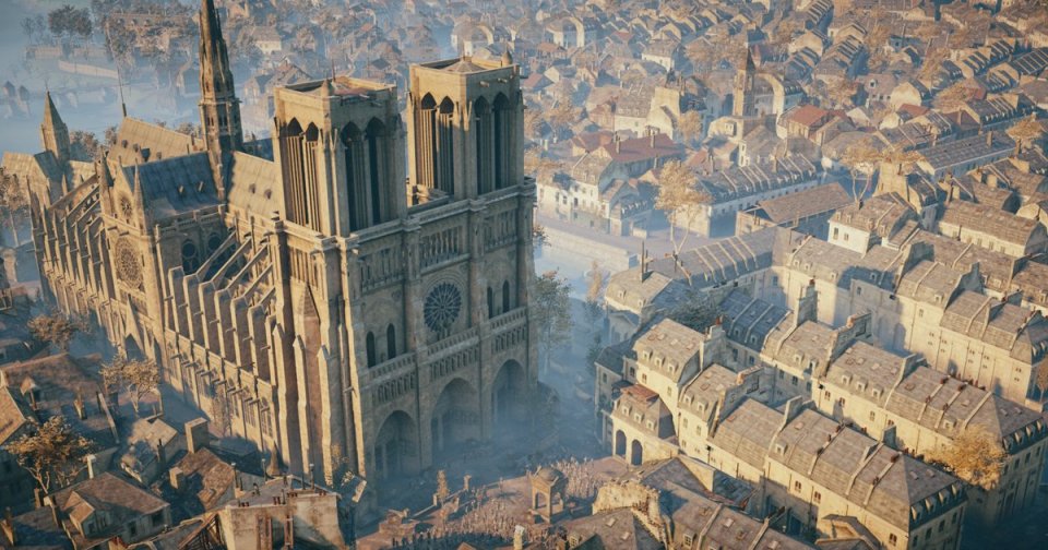 Katedrála Notre-Dame, ztvárněná ve videohře Assasin's Creed Unity. Zdroj: Ubisoft