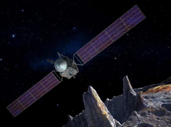 Kresba znázorňující představu o chystané misi k asteroidu Psyché 16. Má odletět roku 2022. Foto: NASA