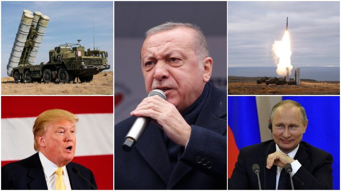 Turecký prezident Erdogan a ruský systém protivzdušné obrany S-400. Foto: Murad Sezer, Reuters, ruské Ministerstvo obrany mil.ru, Kreml kremlin.ru, M. Vadon, flickr a koláž Deníku N