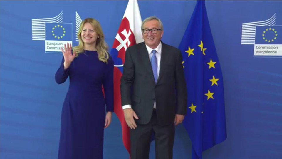 Slovenská prezidentka Zuzana Čaputová poprvé v Bruselu na setkání s předsedou EK J.-C. Junckerem. Foto: European Union/EBU