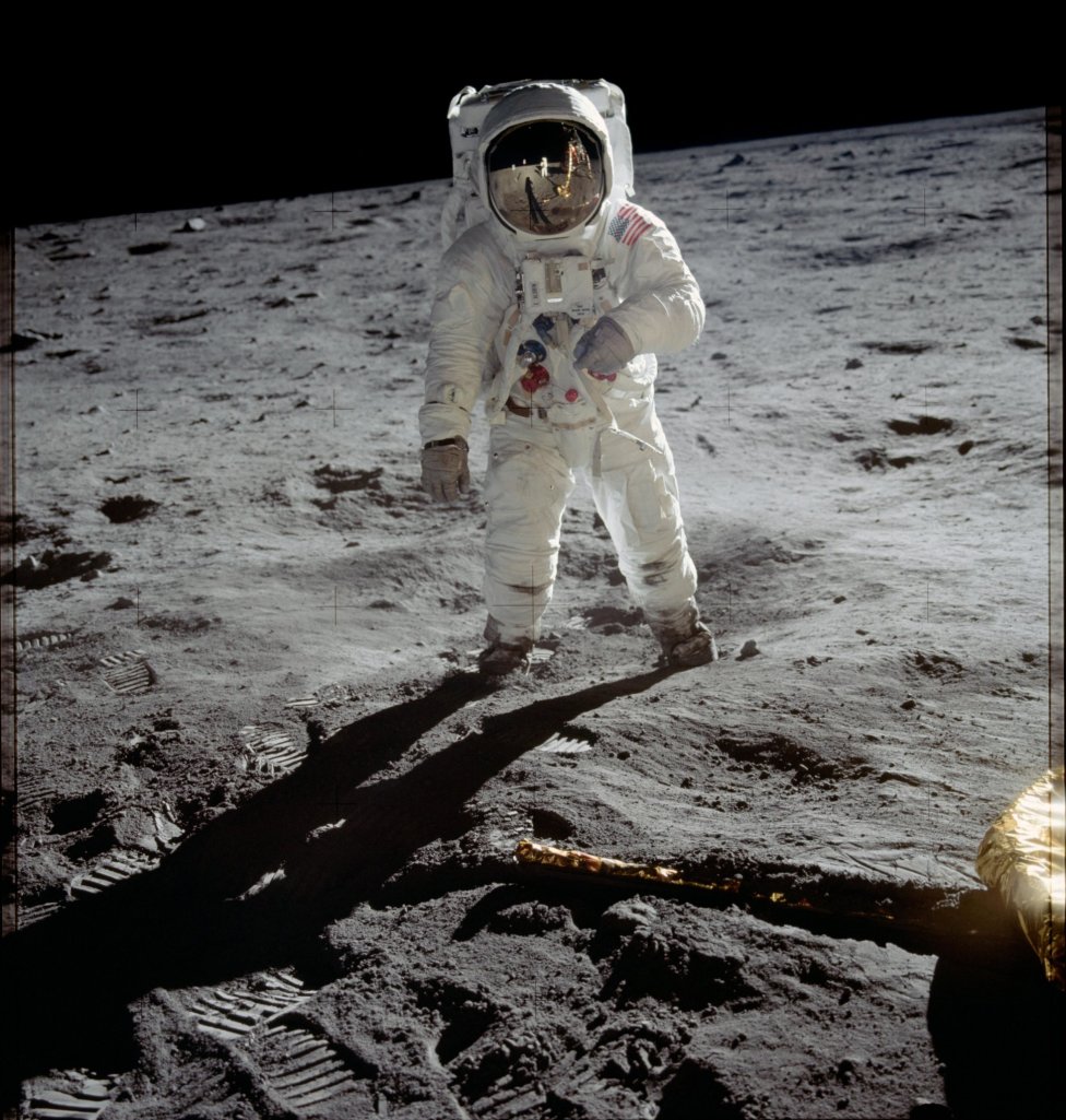 Pilot lunárního modulu Eagle mise Apollo 11 Buzz Aldrin jako druhý člověk na Měsíci, 1969. Foto: NASA