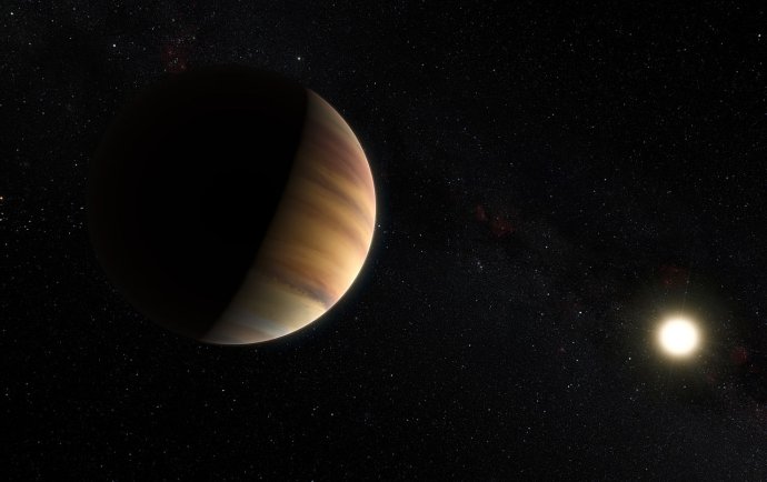Takhle by planeta Dimidium mohla vypadat – jako menší Jupiter. Jde o kresbu, fotografii jen tak mít nebudeme. Obr.: European South Observatory