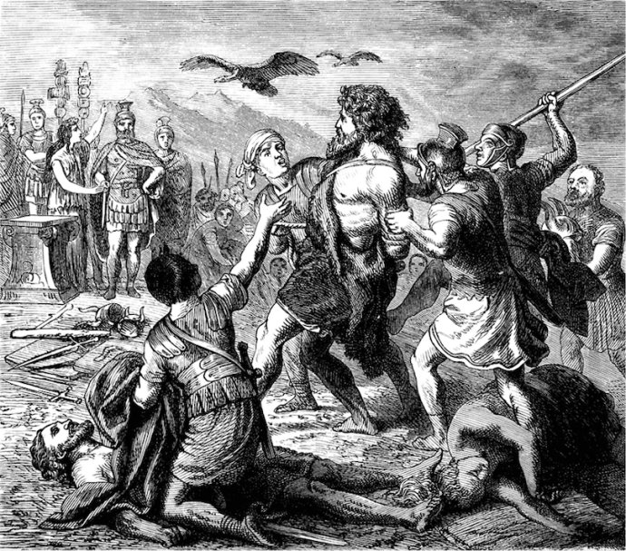 Barbaři a Římané, rytina Heinricha Leutemanna,1881