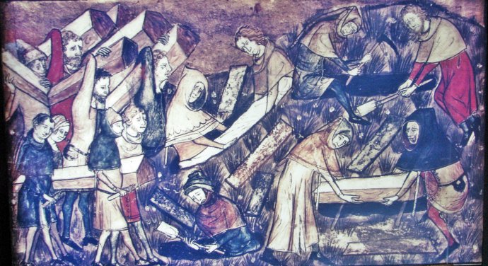 Černá smrt. Miniatura z belgického rukopisu ze 14. století, Muzeum diaspory, Tel Aviv. Autor neznámý.Zdroj: Wikimedia Commons