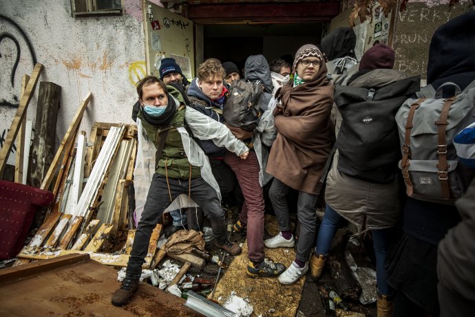 10. ledna 2019, Autonomní sociální centrum Klinika na pražském Žižkově se brání vyklizení. Foto: Gabriel Kuchta, DeníkN