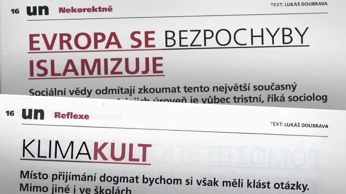 Nadpisy kontroverzních textů v Učitelských novinách. Grafika: Deník N