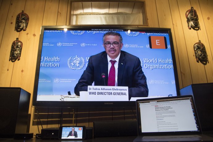 Generální ředitel WHO Tedros Adhanom Ghebreyesus během tiskové videokonference k pandemii covid-19 z Ženevy. Foto: OSN, UN Photo