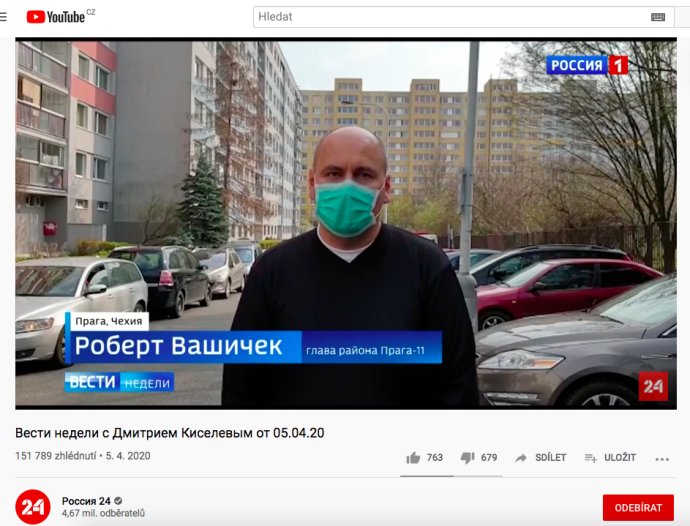 Robert Vašíček ve vysílání Rossija 1. Foto: Repro YouTube