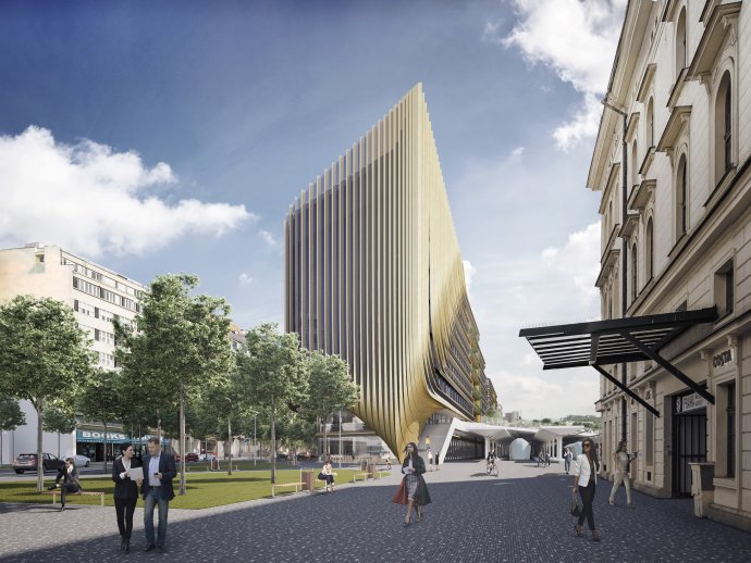 Pohled na budoucí stavby od budovy Masaryková nádraží. Vizualizace: Penta Real Estate