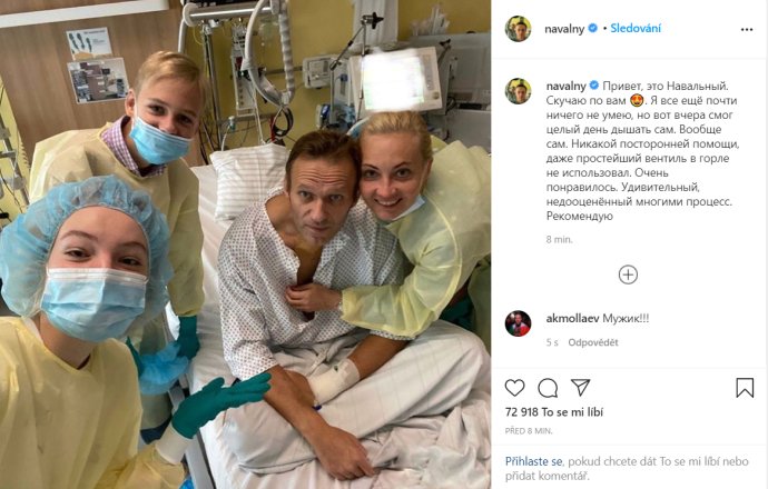 Alexej Navalnyj byl po otravě léčen v berlínské nemocnici Charité. Ti, kdo jsou za útok na něj podle EU zodpovědní, se už do Evropy jezdit léčit moci nebudou. Foto: Alexej Navalnyj, Instagram