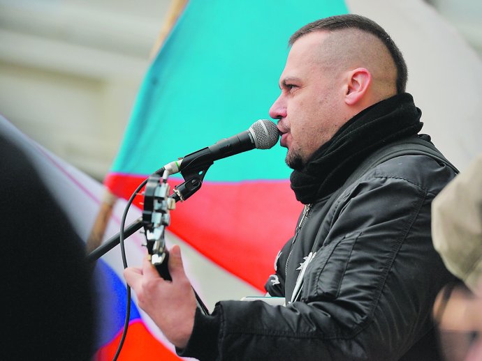 Tomáš Ortel v roce 2015 na demonstraci na podporu prezidenta Miloše Zemana. Foto: ČTK