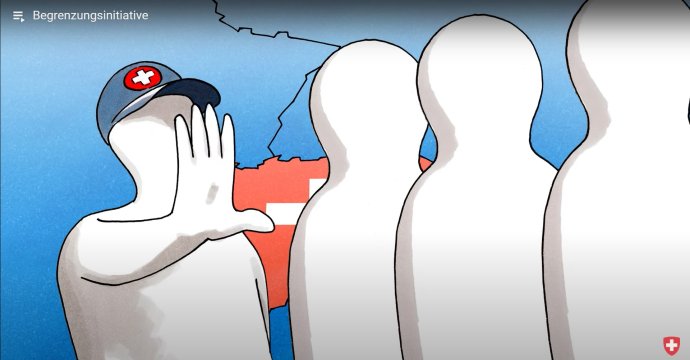 Záběr z videa informujícího o referendu, v němž Švýcaři 17. září hlasují mimo jiné o návrhu ukončit volný pohyb osob (pracovníků) s EU. Zdroj: https://www.youtube.com/watch; der Schweizerische Bundesrat