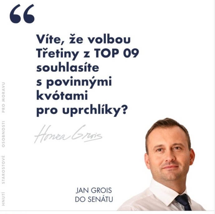 Znojemský starosta Jan Grois (ČSSD a SOM) téma migrace zvedá pravidelně, naposledy s ním vyhrál komunální volby. Reprofoto: Deník N