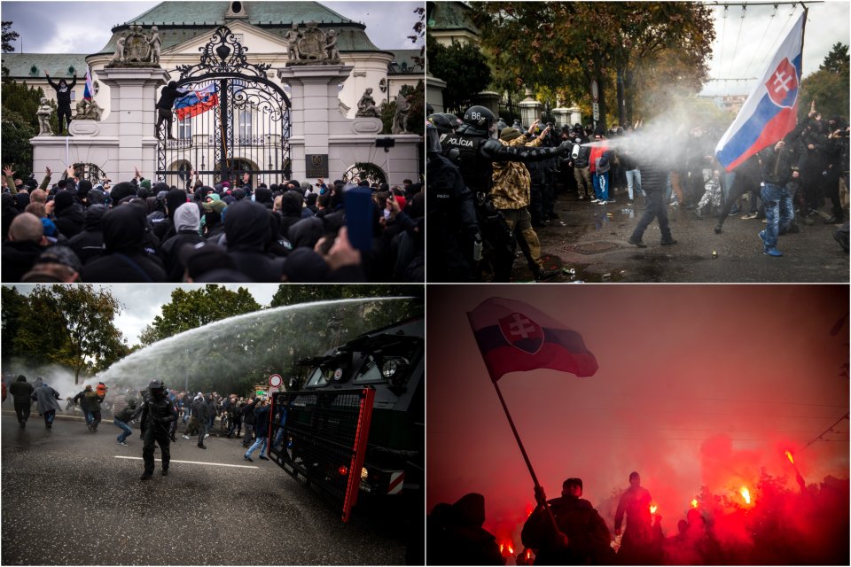 Protesty před slovenským Úřadem vlády v Bratislavě. Foto: Vladimír Šimíček, Denník N