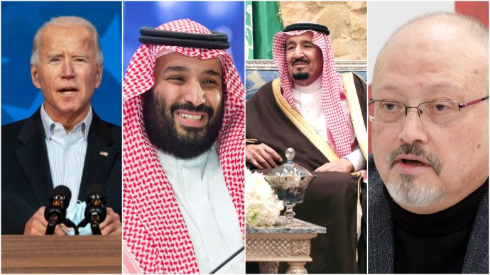 Americký prezident Biden, saúdský korunní princ Muhammad, král Salmán a zavražděný novinář Chášukdží. Koláž: Deník N