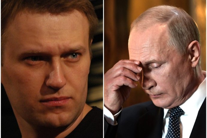 Podle tiskového oddělení Kremlu prezident Putin soud se svým hlavním sokem Navalným nesledoval. Určitě na něj ale myslel. Foto: koláž Deník N