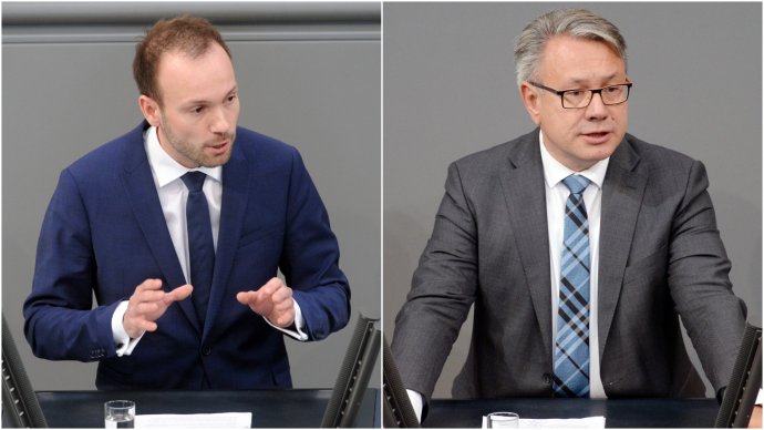 Poslanci německého Bundestagu za CDU/CSU Nikolas Löbel a Georg Nüßlein v roce 2018. Foto: Achim Melde, Bundestag