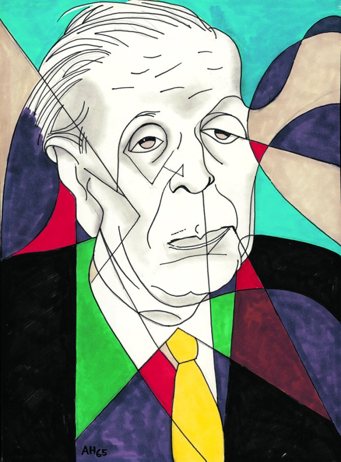 Borges na portrétu Adolfa Hoffmeistera. Kresba: Adolf Hoffmeister