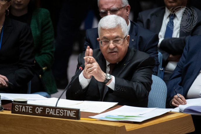 Palestinský prezident Mahmúd Abbás na jednání Rady bezpečnosti OSN v New Yorku v únoru 2020. Foto: UN Photo