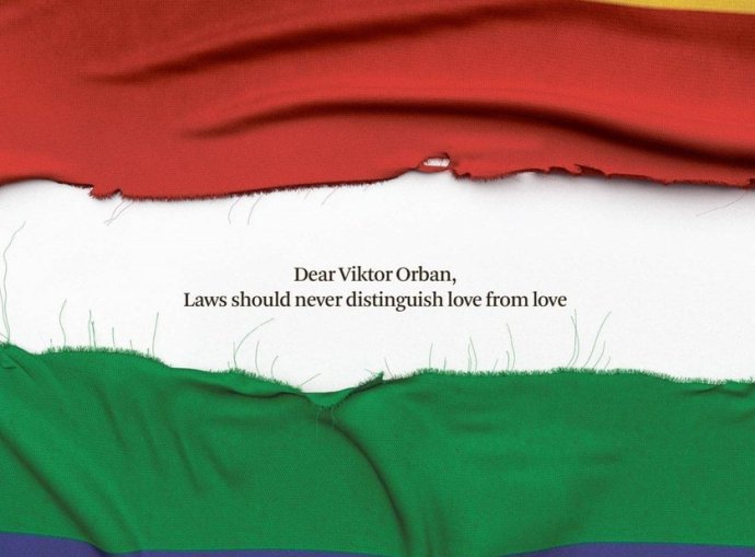 „Milý Viktore Orbáne, zákon nesmí rozlišovat mezi láskou a láskou.“ Reakce belgických novin De Standaard na kritizovaný maďarský zákon dotýkající se sexuálních menšin. Zdroj: De Standaard