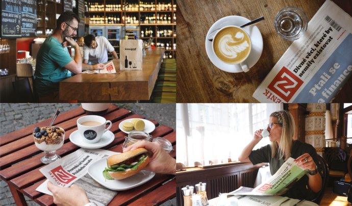 Tištěný Deník N už teď najdete například v podnicích Vinograf, Můj šálek kávy, Škoda nezajít nebo Café Imperial. Koláž: Deník N