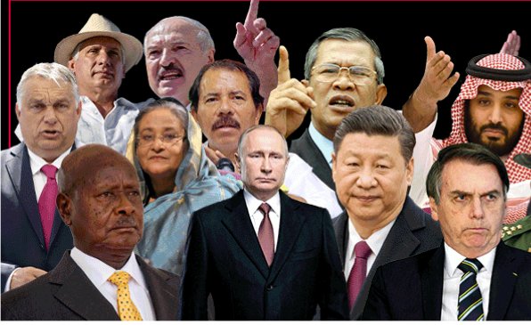 Autokrati a diktátoři podle Reportérů bez hranic. Koláž: RSF