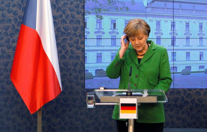 Německá kancléřka Merkelová na Úřadu vlády v Praze u premiéra Nečase 3. 4. 2012. Foto: Petr Josek, Reuters