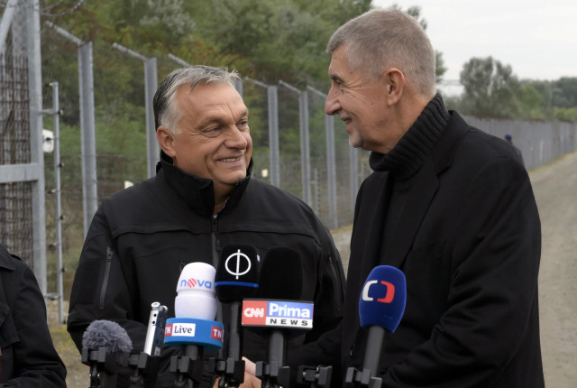 Tisková konference Andreje Babiše a Viktora Orbána na maďarských hranicích. Ilustrační foto: ČTK