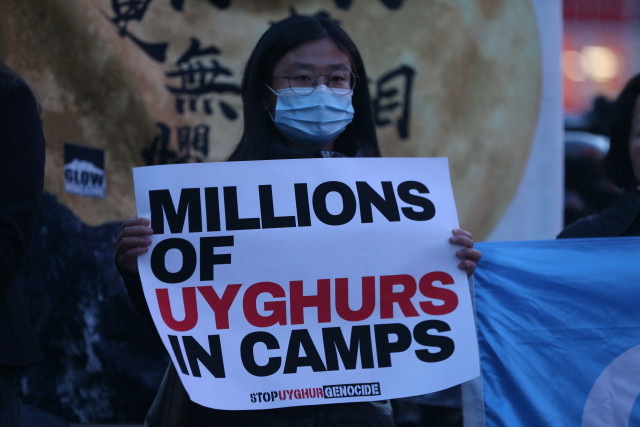 Protest v Londýně proti genocidě ujgurské menšiny v Číně. Foto: ČTK