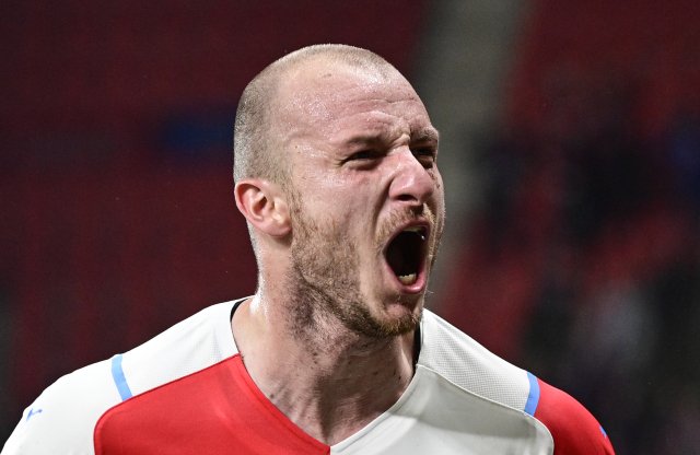 Michael Krmenčík se raduje z gólu proti Plzni. Foto: ČTK/Vondrouš Roman