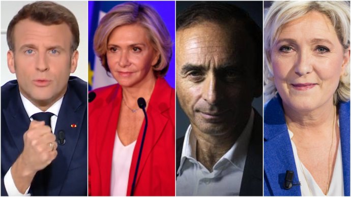 Macron, Pécressová, Zemmour a Le Penová. Koláž: Deník N