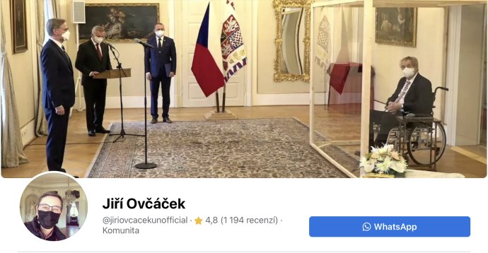 Satirická stránka mluvčího hradu Jiřího Ovčáčka. Foto: Facebokk