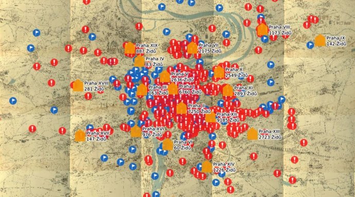 Podoba mapové aplikace při odzoomovaném pohledu na celou Prahu. Foto: MemoGIS Praha