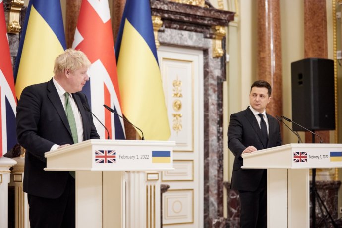 Britský premiér Johnson u ukrajinského prezidenta Zelenského v Kyjevě 1. února 2022. Foto: úřad ukrajinského prezidenta, president.gov.ua