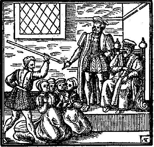 Ilustrace čarodějnic, které jsou pravděpodobně před králem Jakubem I. Stuartem mučeny. Obrázek pochází z jeho knihy Daemonologie z roku 1597. Zdroj: Project Guttenberg, https://www.gutenberg.org/files/25929/25929-h/25929-h.html